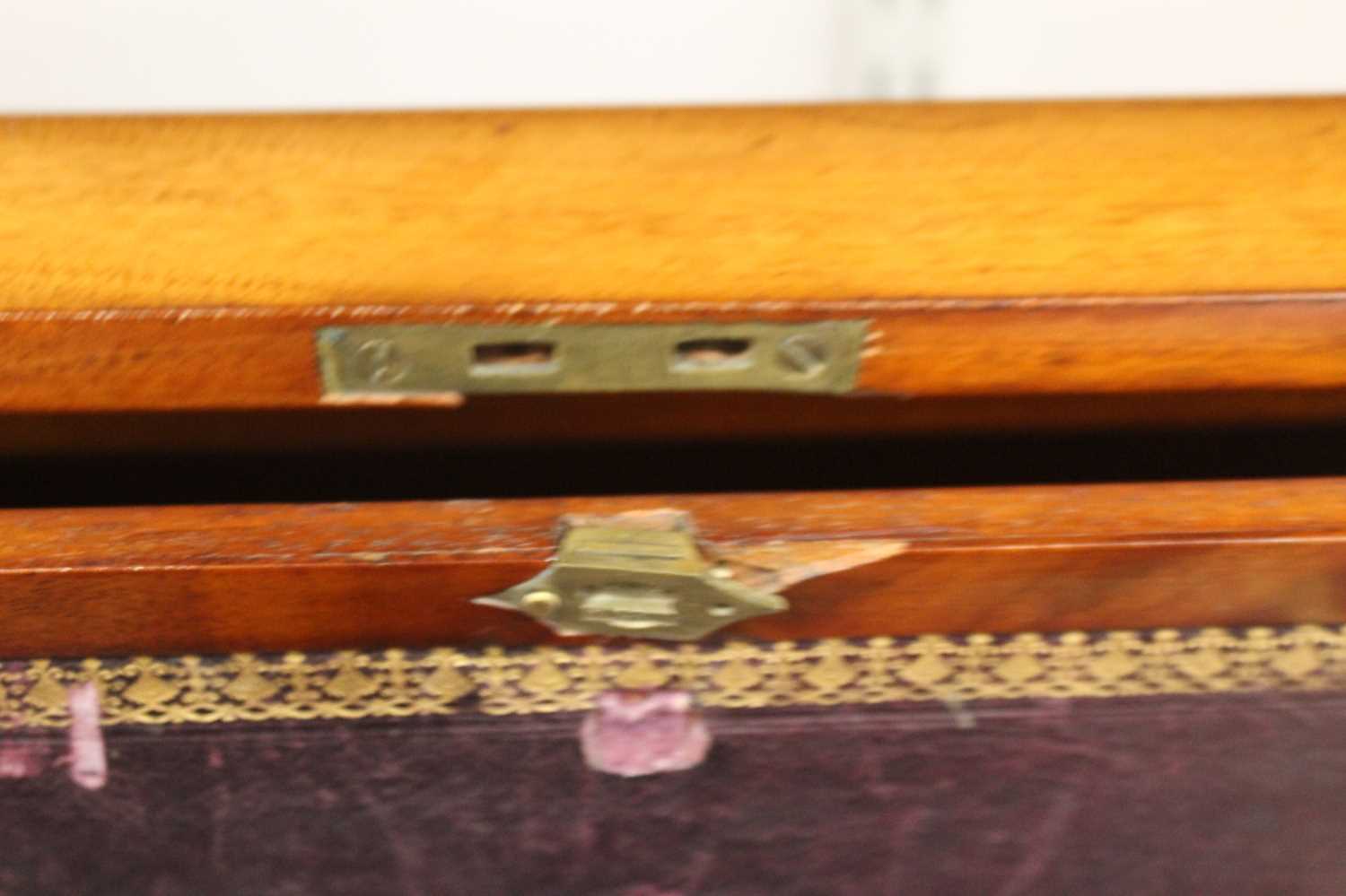 A Victorian mahogany cased writing slope, the lid with brass cartouche opening to reveal a gilt - Image 3 of 10