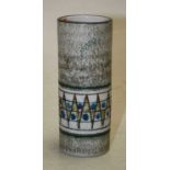 A Troika pottery vase of cylindrical form having geometric type decoration signed verso and