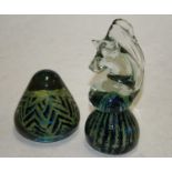 A Mdina glass paperweight in the form of a seahorse, signed verso, height 17cm, together with one