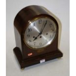 An early 20th century mahogany and boxwood strung mantel clock, the eight day movement with