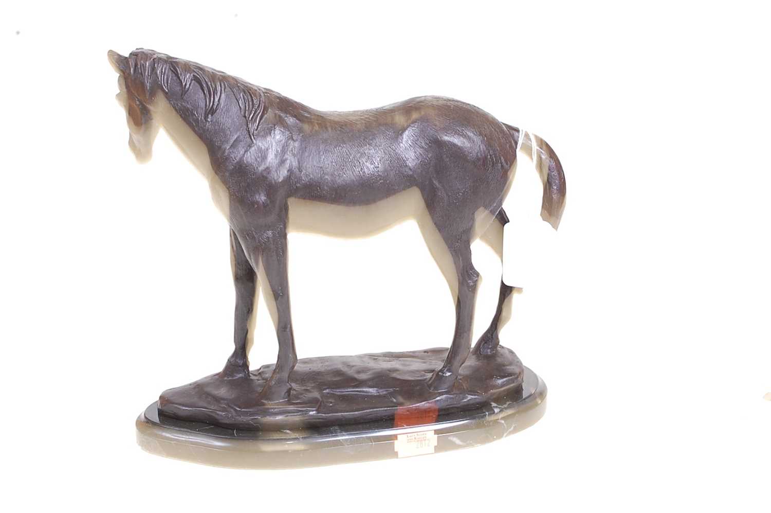 A bronze model of a horse, shown in standing pose, mounted upon a veined black marble plinth, h.23cm - Image 3 of 3