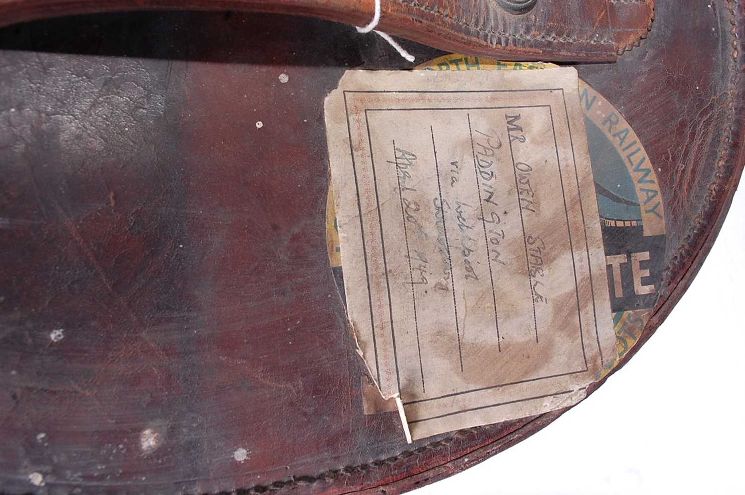 A Victorian tan leather top-hat box, with fitted red silk interior, h.34cm - Image 6 of 6