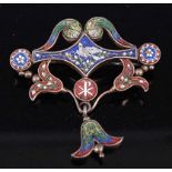 An Italian gilt metal and micro-mosaic Christian pendant, centre set with a dove and olive branch