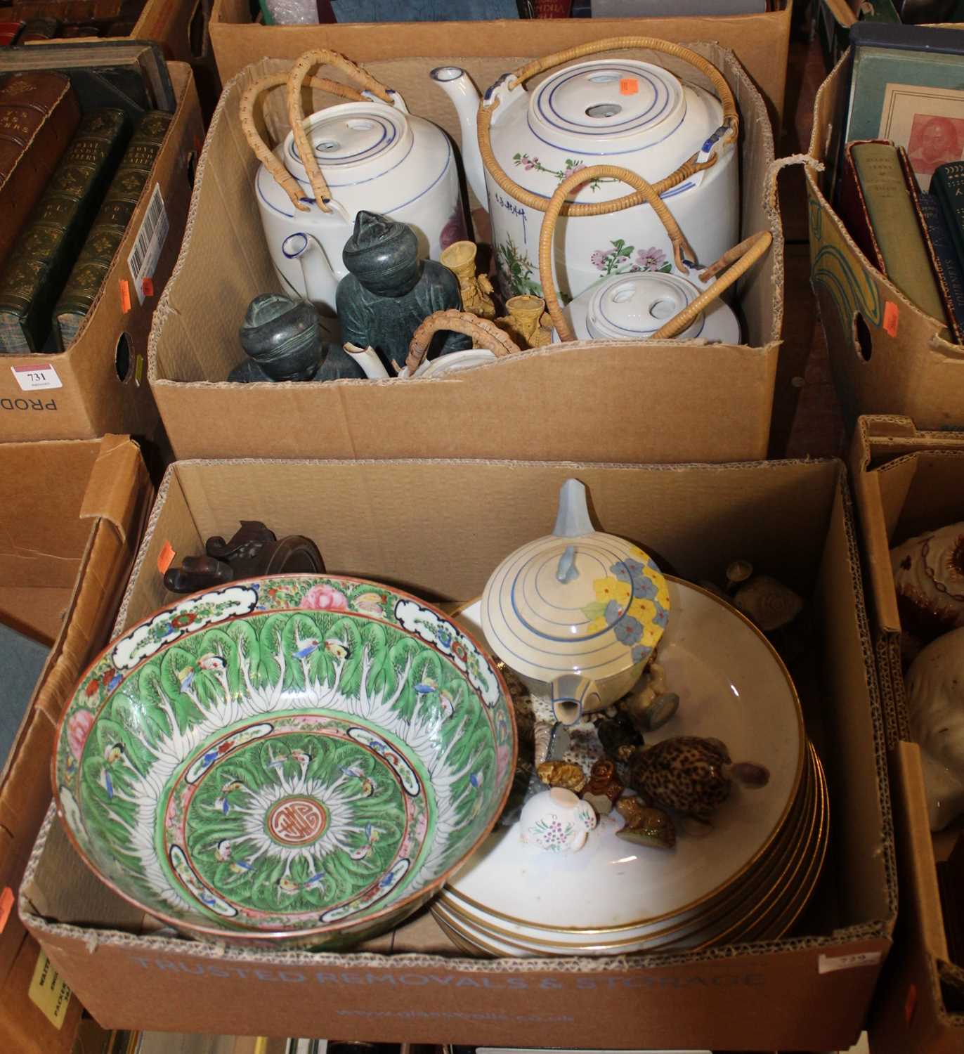 Two boxes containing a collection of ceramics, to include a Chinese Republic period porcelain bowl