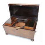 A Regency Goncalo Alves? and rosewood tea caddy, of casket form, the lid lifting to reveal the