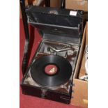 A 20th century black cased travel gramophone