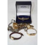 A box of miscellaneous costume jewellery to include silver plated fringe necklet, gold plated