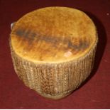 An African cow hide clad drum, 30cm wide, together with a 20th century aboriginal didgeridoo