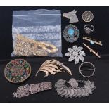 A small quantity of costume jewellery, to include various brooches, coin bracelet etc