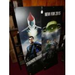 Two promotional prints on board for Thunderbirds Are Go, each double-sided, each measuring 152 x