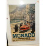 A reproduction poster print for the Monaco Grand Prix 1965, 60x40cm