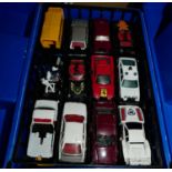 A Matchbox blue plastic carrycase, containing 24 used Matchbox models