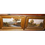 Early 20th century school, pair river landscapes, oil on card, indistinctly signed, 24x44cm