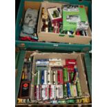 Two boxes of mostly loose diecast model vehicles, to include buses, cars etc (approx 110)