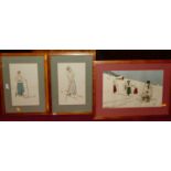 C Pellogrini - Skiers, print, 25 x 40cm; and two others (3)