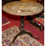 A 19th century chip-carved oak circular pedestal tripod occasional table, dia.54cm