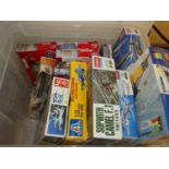 One plastic tub containing aircraft kits by various manufacturers, to include Mustang Thunderbolt (