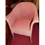 A pink painted Lloyd Loom wicker tub chair, width 68cm