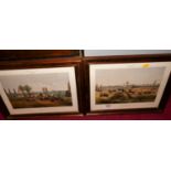 A pair of reproduction French steeple chase prints in walnut frames