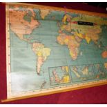 Glenline Limited - a canvas backed rolled map of the world, probably as issued to schools; and a