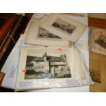 A sleeve of assorted engravings, to include topographical views, buildings etc, all unframed