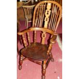 A 19th century elm and fruitwood splatback Windsor chair, w.66cm