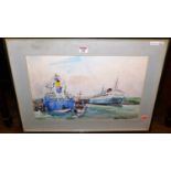 Leslie Thomas Channing (b.1916) - Newhaven harbour, watercolour, signed lower right, 32x50cm