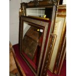 A reproduction gilt framed rectangular wall mirror, 80 x 56cm; two other mirrors; and a landscape