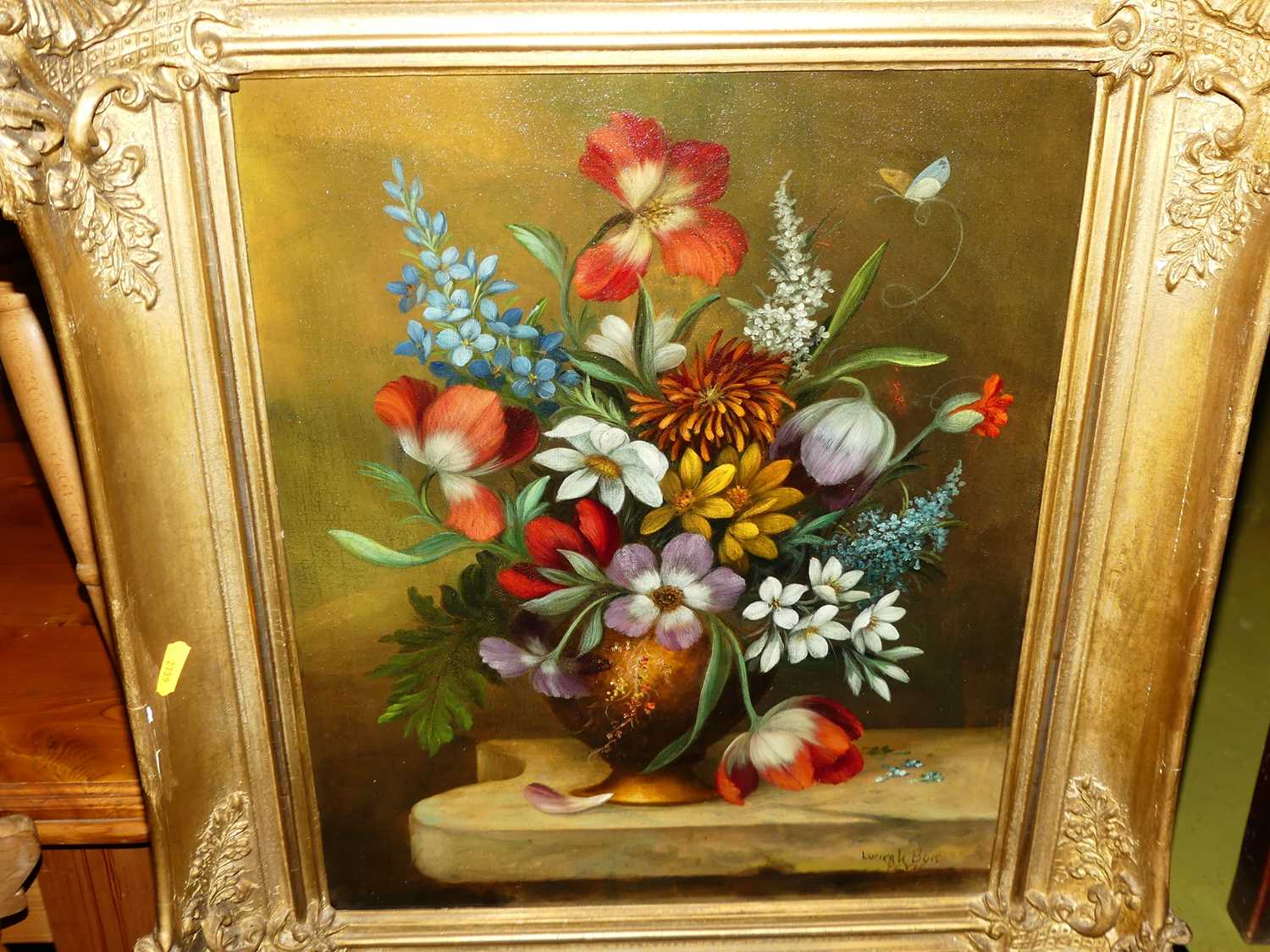 L Bois - Still life with flowers in a vase, oil on canvas, signed lower right, 43x34cm - Image 2 of 7