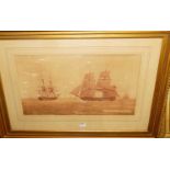 William Joy (1803-1867) - Naval ships on the calm, sepia watercolour with traces of body colour,