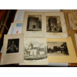 A sleeve of assorted engravings, to include topographical views, buildings etc, all unframed