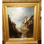 19th century Dutch school, harbour scene, oil on canvas, 46x37cm