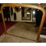 A Victorian giltwood arched overmantel mirror, having thumb-moulded and beaded detail, 115 x 148cm