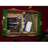 A box of Hornby loose unboxed locos, a collection of three-rail track etc