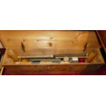 A croquet set, housed in a pine hinge-top box Condition report: Appears complete