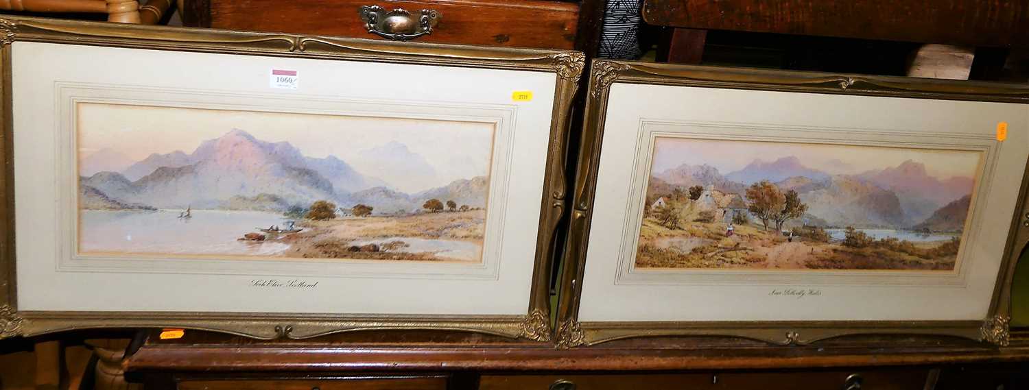 Mid Victorian British school - Loch Etive, Scotland, and near Doloelly? Wales - pair watercolours,