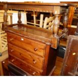 A contemporary pine low chest of three long drawers, width 78cm, together with a moulded oak