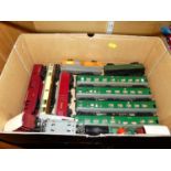 A small box of loose playworn coaches and rolling stock (16)