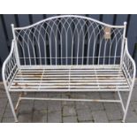 A white painted wired metal folding two-seater garden bench, width 115cm