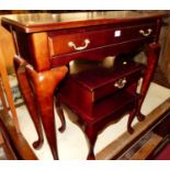 A reproduction mahogany single drawer side table, width 79cm, together with a small telephone