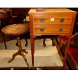 A small reproduction yew wood two-drawer side table, width 45.5cm, together with a reproduction