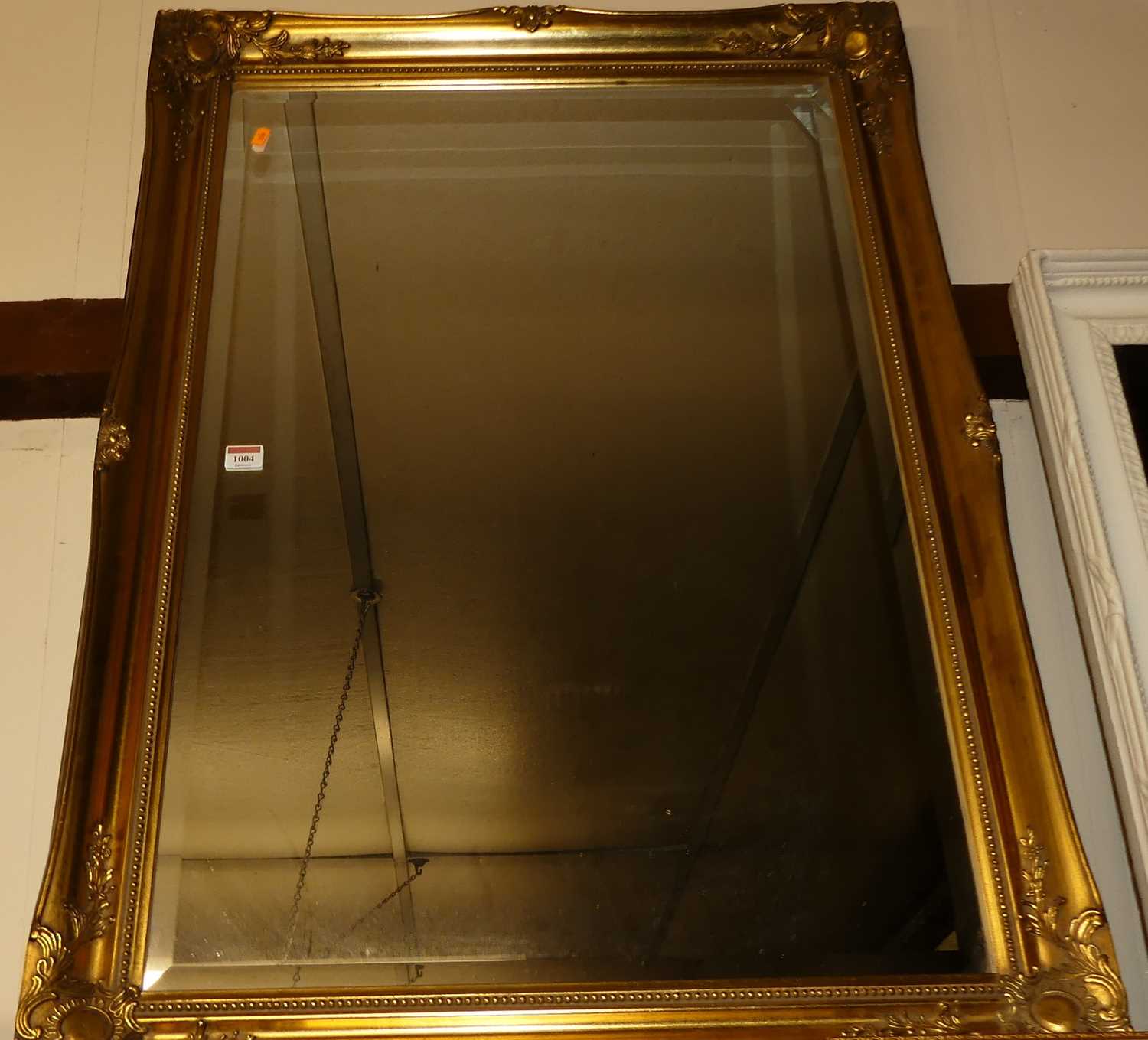 Reproduction gilt framed and bevelled rectangular wall mirror, 104x74cm