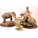 A set of Country Artists resin animals to include ducks (CA802), owl, and elephant.