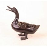 A modern bronzed trinket jar and cover in the form of a duck, h.16cm