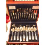 A modern stained beech cased canteen of silver plated cutlery, eight-place setting, by Viners (