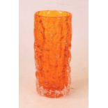 A Whitefriars style orange tinted glass bark vase, of cylindrical form, h.19cmCondition report: