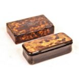 A Victorian horn and faux tortoiseshell pocket snuff-box, of hinged rectangular form; together