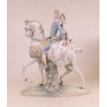 A Lladro horse in cantering pose with rider and companion, height 44cm, width 37cmCondition