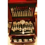 A modern mahogany cased twelve-place setting canteen of silver plated cutlery, in the Kings