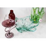 A small collection of glassware, to include studio glass handkerchief type vase with pierced